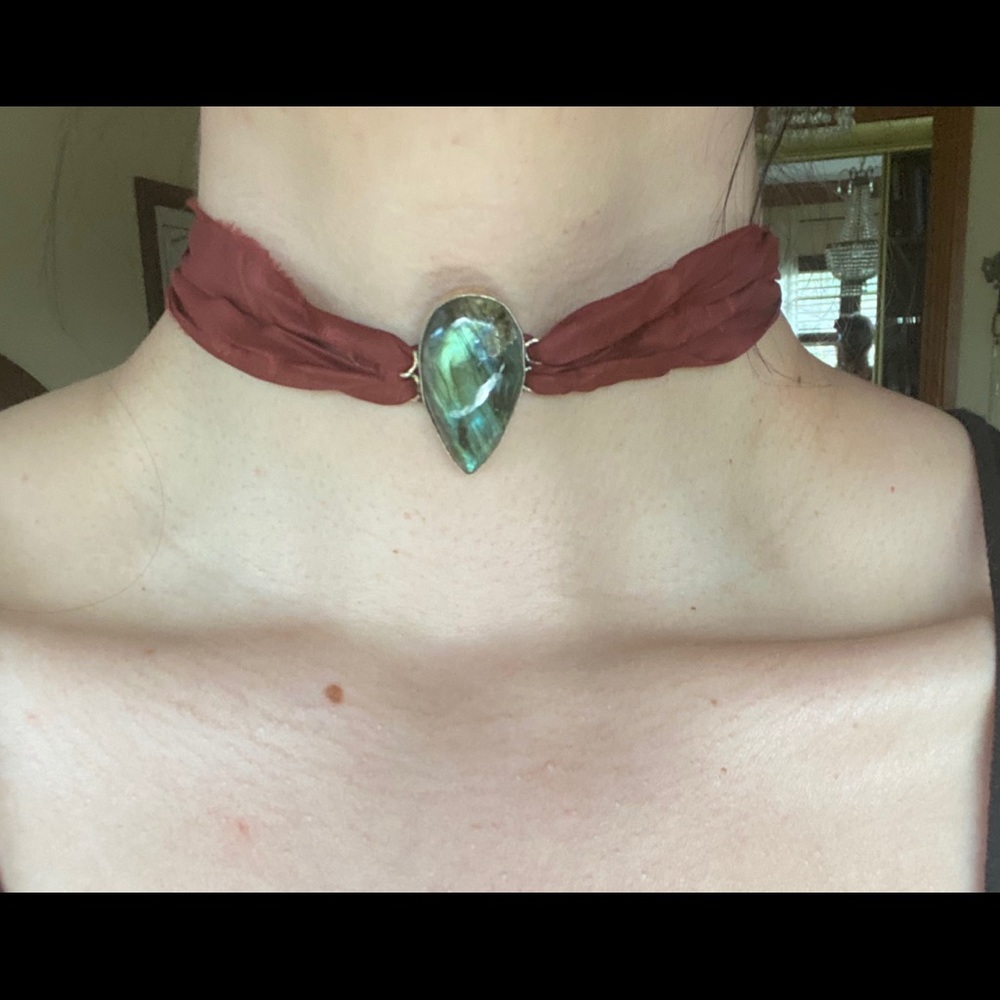 Labradorite choker sterling silver on silk